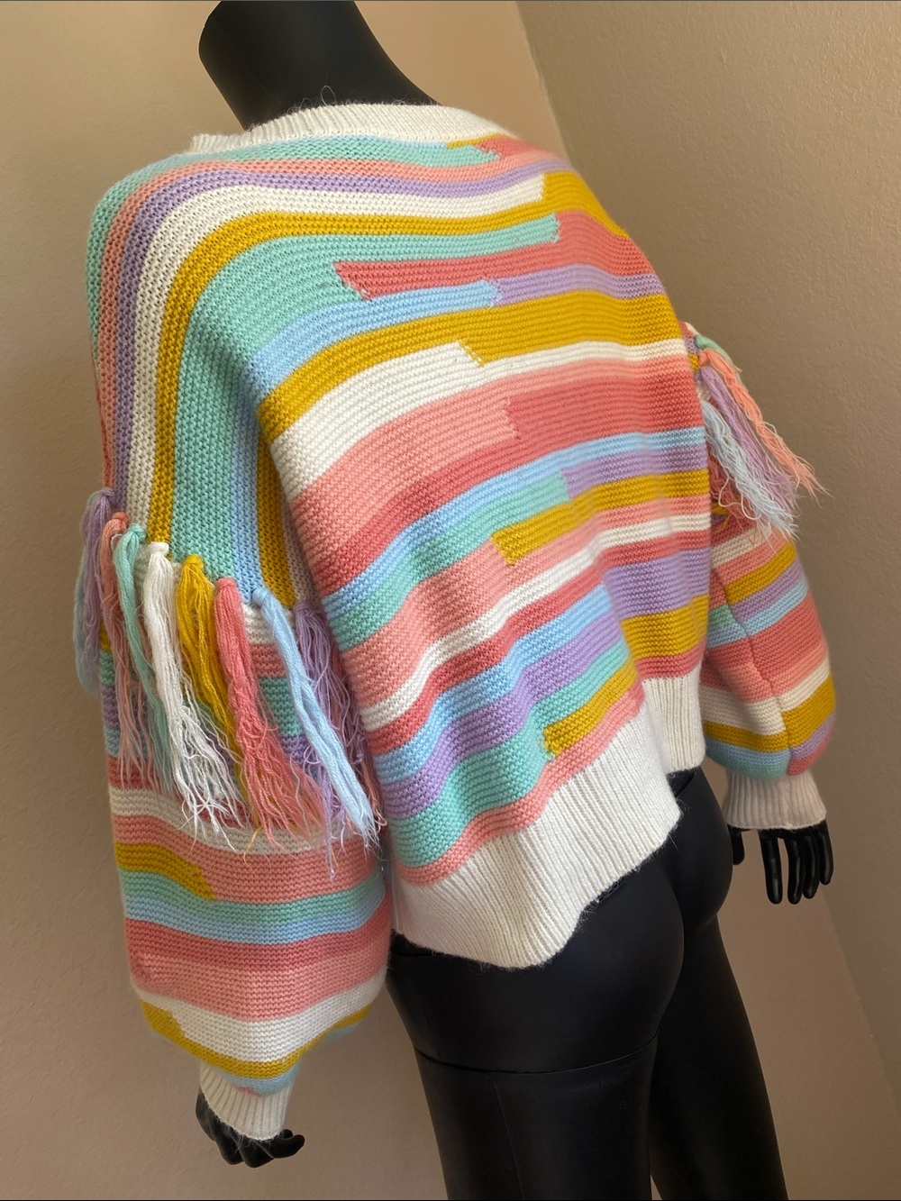 Kawaii Candyland Pastel Stripe Fringe Tassel Knit Sweater - Picture 6 of 9